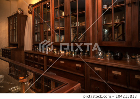 Vintage medications in old pharmacy Vintage medications in old pharmacy 104213818