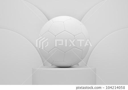 Football ball on cylinder podium with steps on monochrome background. 3d render of display product like sport accessories for team playing Football ball on cylinder podium with steps on monochrome background. 3d render of display product like sport accessories for team playing 104214058