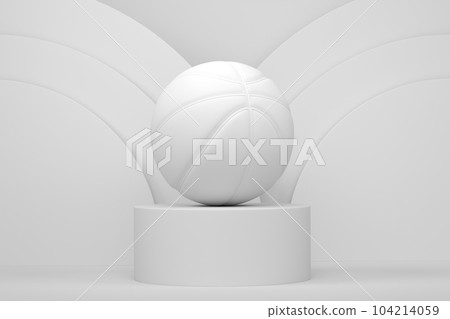 Basketball ball on cylinder podium with steps on monochrome background. 3d render of display product like sport accessories for team playing Basketball ball on cylinder podium with steps on monochrome background. 3d render of display product like sport accessories for team playing 104214059