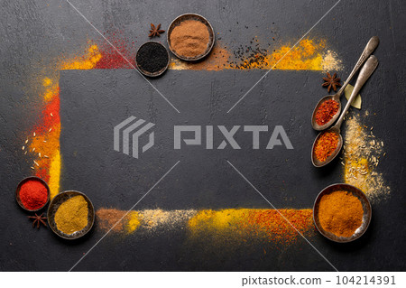 Various spices on stone table Various spices on stone table 104214391