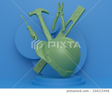 Abstract scene or podium with carpenters tools on monochrome background 104215448