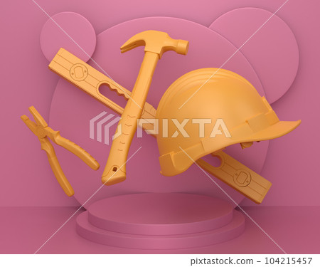 Abstract scene or podium with carpenters tools on monochrome background Abstract scene or podium with carpenters tools on monochrome background 104215457