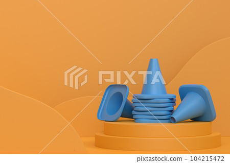 Abstract scene or podium with traffic cones for under construction on monochrome 104215472