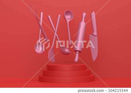 Abstract scene or podium with kitchen utensil on monochrome. Abstract scene or podium with kitchen utensil on monochrome. 104215544