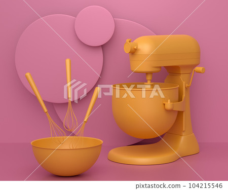 Abstract scene or podium with blender and kitchen utensil on monochrome. Abstract scene or podium with blender and kitchen utensil on monochrome. 104215546