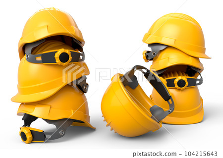 Heap of safety helmets or hard caps for carpentry work on white background Heap of safety helmets or hard caps for carpentry work on white background 104215643