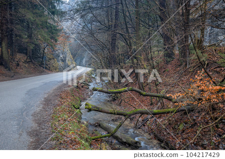 A road leading through a rocky strait. A road leading through a rocky strait. 104217429