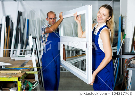 Brigade of two people working at workshop Brigade of two people working at workshop 104217768