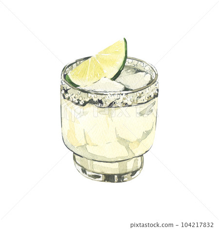 Watercolor summer cocktail spicy lime margarita in a short glass. Hand-drawn illustration isolated on white background. Perfect for recipe lists with drinks, brochures for cafe Watercolor summer cocktail spicy lime margarita in a short glass. Hand-drawn illustration isolated on white background. Perfect for recipe lists with drinks, brochures for cafe 104217832