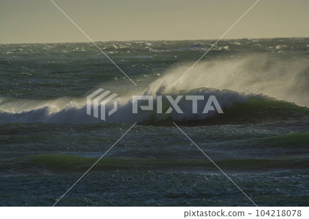 Waves with strong wind after a storm, Patagonia, Argentina. Waves with strong wind after a storm, Patagonia, Argentina. 104218078