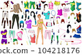 Sports Paper Doll with Horse Riding, Swimming, Gymnastics, Cycling, Tennis, Golf Equipment, Hairstyles and Shoes. Vector Illustration 104218176