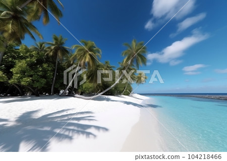 Tropical paradise beach with white sand and coco palms. Travel tourism wide panorama background concept Tropical paradise beach with white sand and coco palms. Travel tourism wide panorama background concept 104218466