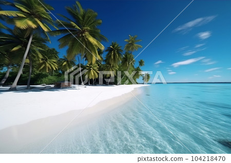 Tropical paradise beach with white sand and coco palms. Travel tourism wide panorama background concept Tropical paradise beach with white sand and coco palms. Travel tourism wide panorama background concept 104218470