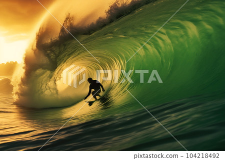 Big wave surfer in a perfect barrel Big wave surfer in a perfect barrel 104218492