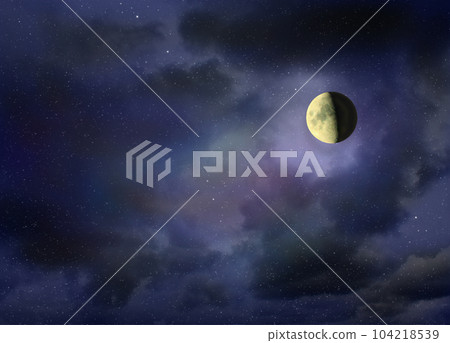 Moon glowing in the dark night sky Moon glowing in the dark night sky 104218539