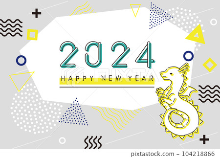 2024年新年賀卡素材線描圖標黃綠背景灰色全身龍 2024年新年賀卡素材線描圖標黃綠背景灰色全身龍 104218866