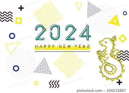 2024年新年賀卡素材線描圖標黃綠背景白色全身龍 2024年新年賀卡素材線描圖標黃綠背景白色全身龍 104218867