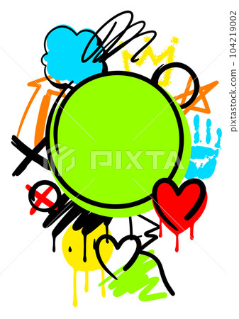 Background with graffiti symbols. Cartoon abstract grunge creative image. 104219002