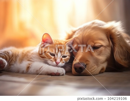 Cute Puppy and Cat. Illustration AI Generative 104219106
