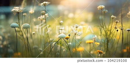 Wild summer field with daisy flowers. Illustration AI Generative 104219108