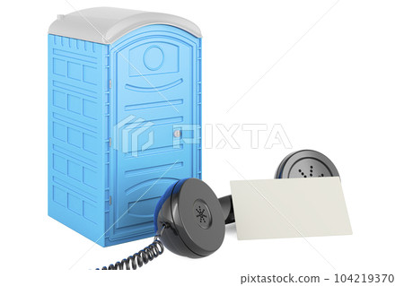 Portable toilets with blank business card and retro phone receiver. 3D rendering 104219370