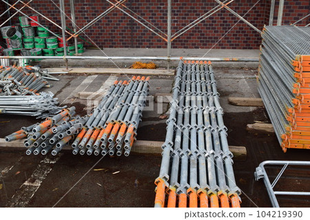 Scaffolding installed at construction site 104219390
