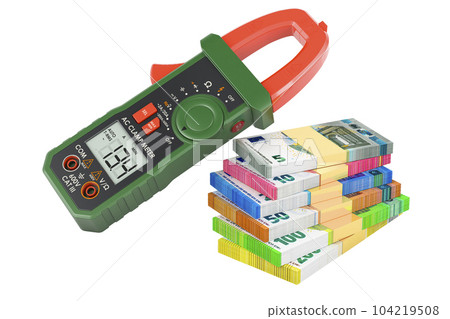 Digital multimeter with euro packs. 3D rendering Digital multimeter with euro packs. 3D rendering 104219508