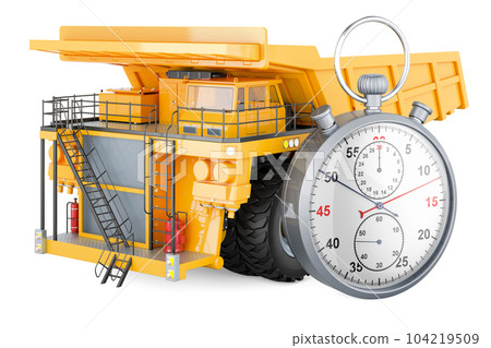 Dump truck with stopwatch, 3D rendering Dump truck with stopwatch, 3D rendering 104219509