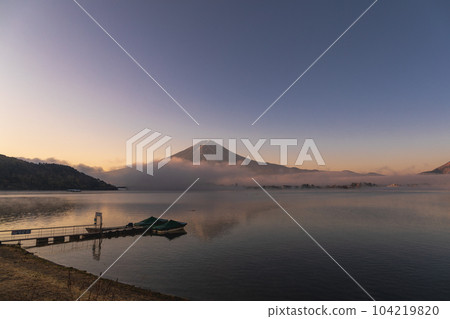 "Yamanashi Prefecture" Mt. Fuji seen over Lake Kawaguchi in the early morning Autumn 104219820