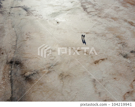 Aerial view of Lake Tuz, Tuz Golu. Salt Lake. White salt water.  104219941