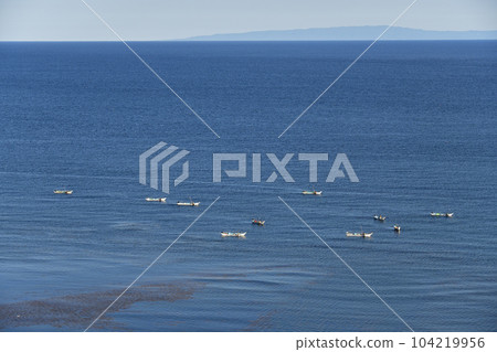 Shoot the scenery of a sea urchin fishing boat in Otobe-cho, Hokkaido in early summer 104219956