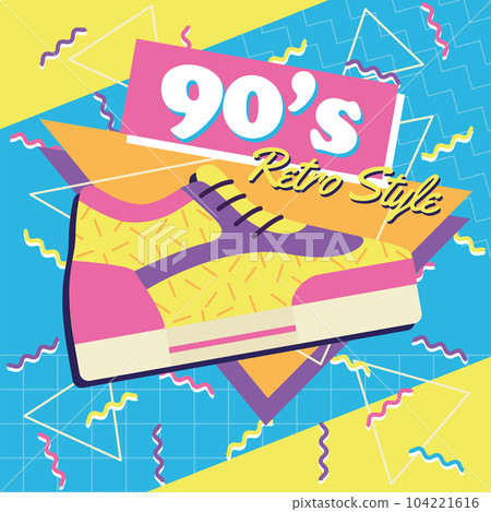 Isolated colored sneakers Nostalgic retro background Vector 104221616