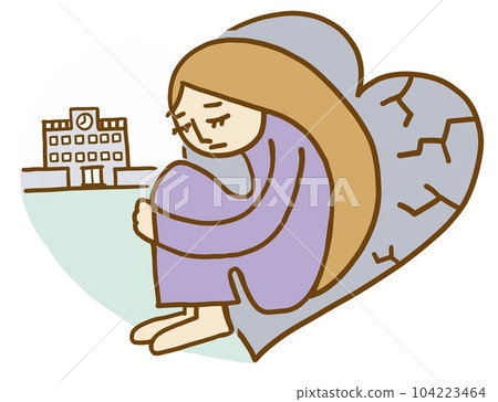 Broken heart, school refusal, girl illustration 104223464