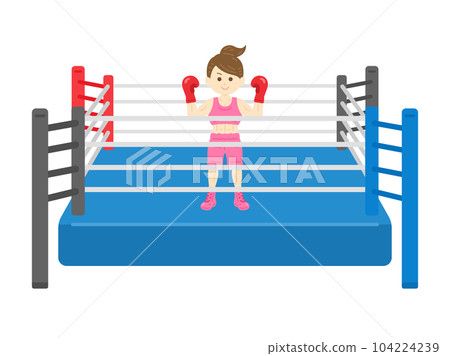 一名女拳擊手站在拳擊場上的插圖 104224239