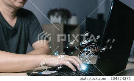 person use an Ai chip.new technology big data and business process strategy,customer service management.Digital transformation change management,internet of things.cloud computing.Ai technology. 104224275