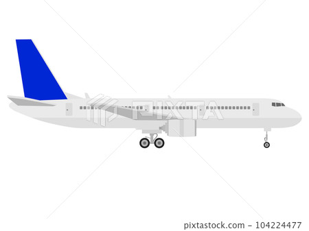 Airplane landing with wheels seen from the side 104224477
