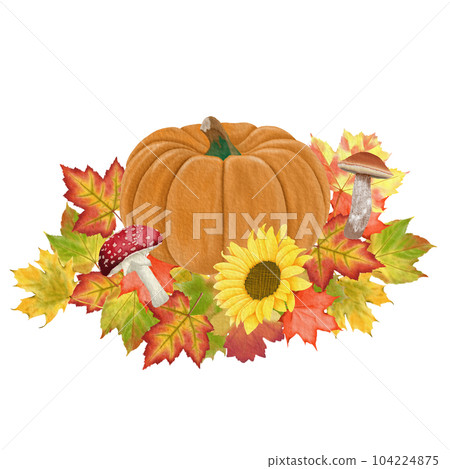 Watercolour autumn decoration illustration set. Watercolour autumn decoration illustration set. 104224875