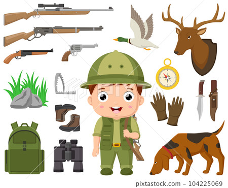 Cute little boy with hunters equipment Cute little boy with hunters equipment 104225069