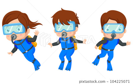Cute scuba diver girl and boy 104225071