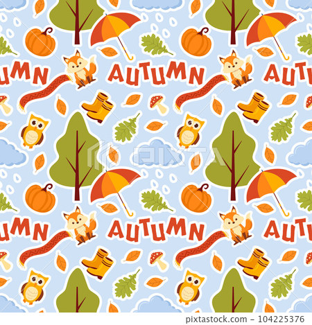 Autumn Seamless Pattern Illustration Element Panoramic of Maple Trees Fallen in Cartoon Template Hand Drawn Autumn Seamless Pattern Illustration Element Panoramic of Maple Trees Fallen in Cartoon Template Hand Drawn 104225376