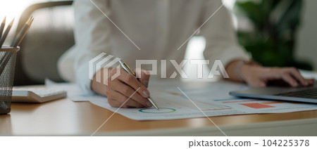 Bookkeeper or financial inspector hands making report, calculating. Home finances, investment, economy, saving money or insurance concept. Bookkeeper or financial inspector hands making report, calculating. Home finances, investment, economy, saving money or insurance concept. 104225378