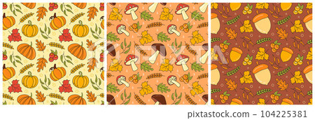 Set of Autumn Seamless Pattern Illustration Element Panoramic of Maple Trees Fallen in Cartoon Template Hand Drawn Set of Autumn Seamless Pattern Illustration Element Panoramic of Maple Trees Fallen in Cartoon Template Hand Drawn 104225381