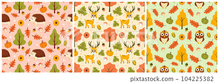Set of Autumn Seamless Pattern Illustration Element Panoramic of Maple Trees Fallen in Cartoon Template Hand Drawn Set of Autumn Seamless Pattern Illustration Element Panoramic of Maple Trees Fallen in Cartoon Template Hand Drawn 104225382