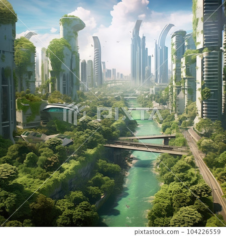 City gardens with skyscrapers. Beautiful landscape of cityscape with city buildings City gardens with skyscrapers. Beautiful landscape of cityscape with city buildings 104226559