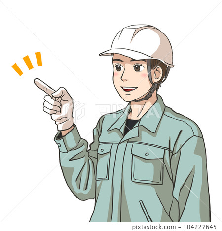 A man in work clothes confirming pointing 104227645