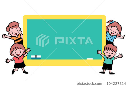 Vector frame illustration material of a child and a blackboard with the theme of education, learning, and cram school 104227814