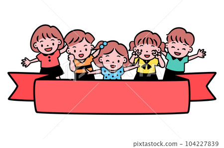 Vector title frame material of children and gift ribbon _ red 104227839