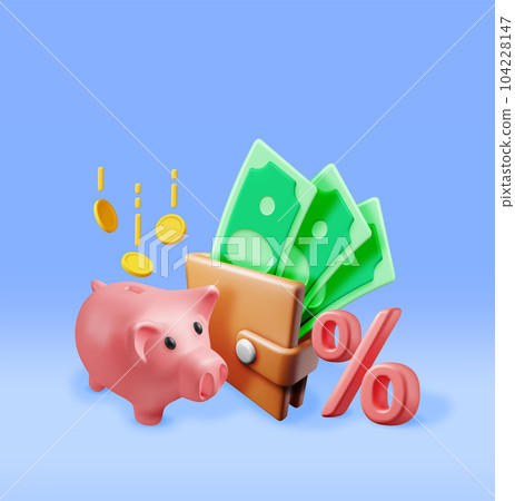 3D Piggy Bank with Coins and Wallet - Stock Illustration [104228147 ...