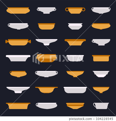 Vector flat illustration set. Various dishes for food. traditional crockery Vector flat illustration set. Various dishes for food. traditional crockery 104228545
