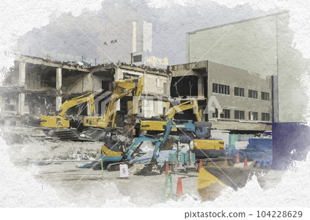 Watercolor style Hiroshima Station demolition work Hiroshima City, Hiroshima Prefecture Watercolor style Hiroshima Station demolition work Hiroshima City, Hiroshima Prefecture 104228629